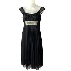 Vintage 90s Milkmaid Empire Waist Midi Dress Size M Black Fairy Whimsigoth Mesh